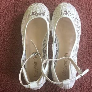 White lace ballet flats with ankle strap. Size 2.